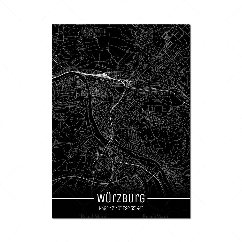 Map Black Line Poster Canvas Painting Home Decor Wall Art