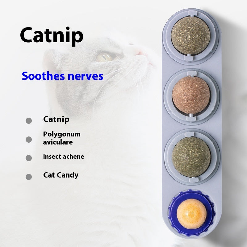 4 In 1 Rotating Catnip Silver Vine Ball Teeth Cleaning Acne Prevention Digestive Health Wall Stick On Toy Edible Safe Material