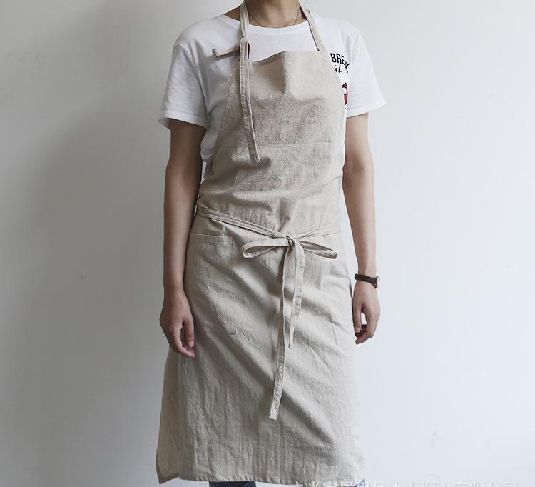 Solid Color Kitchen Apron Japanese Style Korean Style Sleeveless Multi-color Cotton And Linen