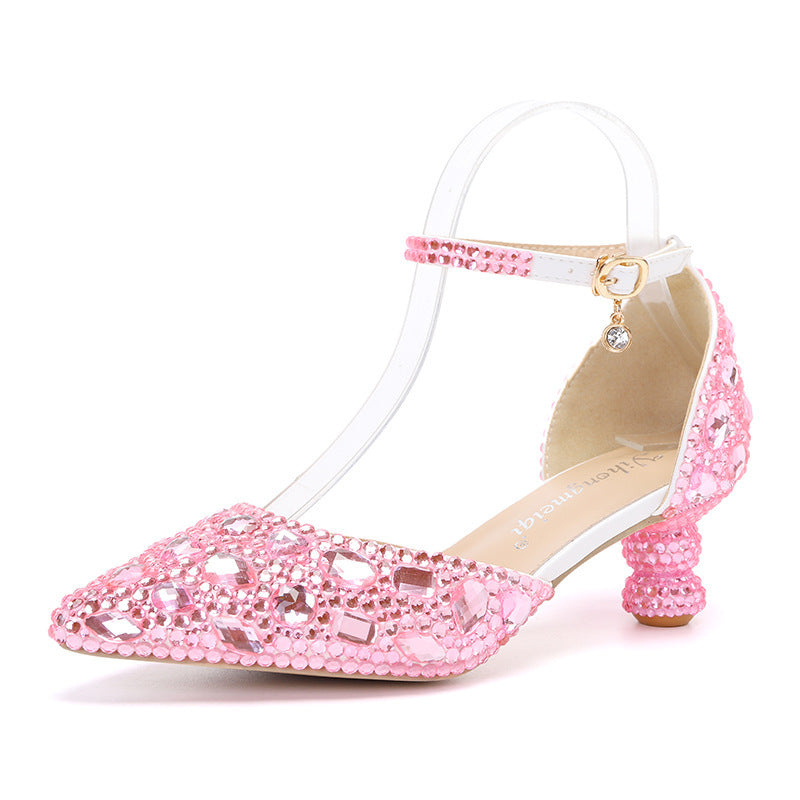 Low-Top Summer New Blue Color Pointed Gourd Heel Rhinestone Multi-Color Fashion Wedding Banquet Women's Shoes