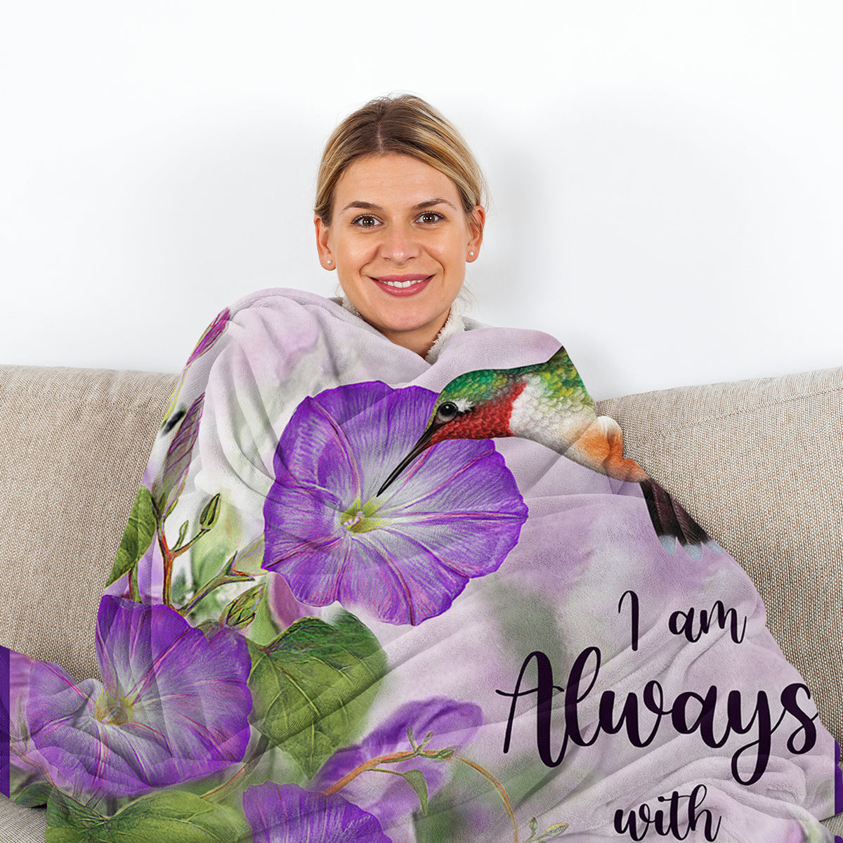 1pc Purple Morning Glory Hummingbird Print Flannel Blanket, Comfortable And Warm Home Throw For Bed, Sofa, Camping, And Multi-Scene Use With Seasonal Versatility