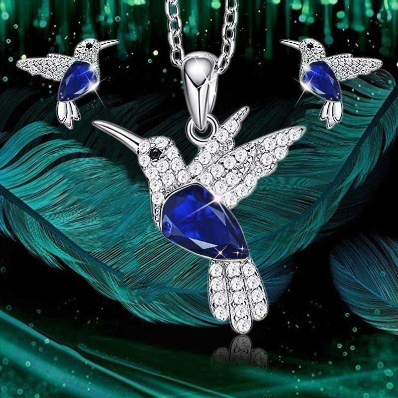 Hummingbird Jewelry Set Silver Plated Chain Necklace Stud