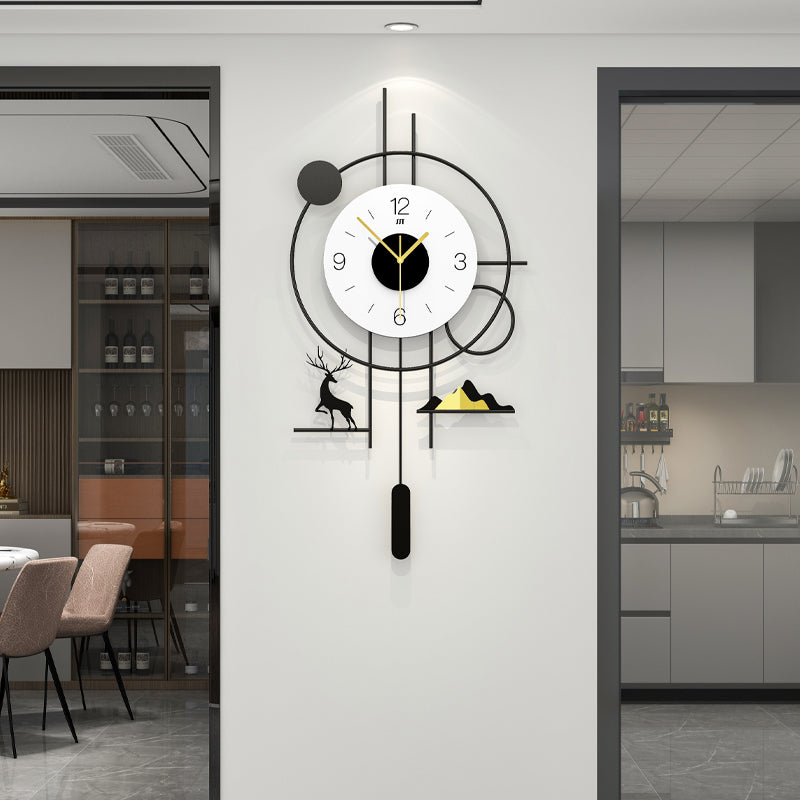 Modern Geometric Deer Pendulum Wall Clock Minimalist Living Room Decor