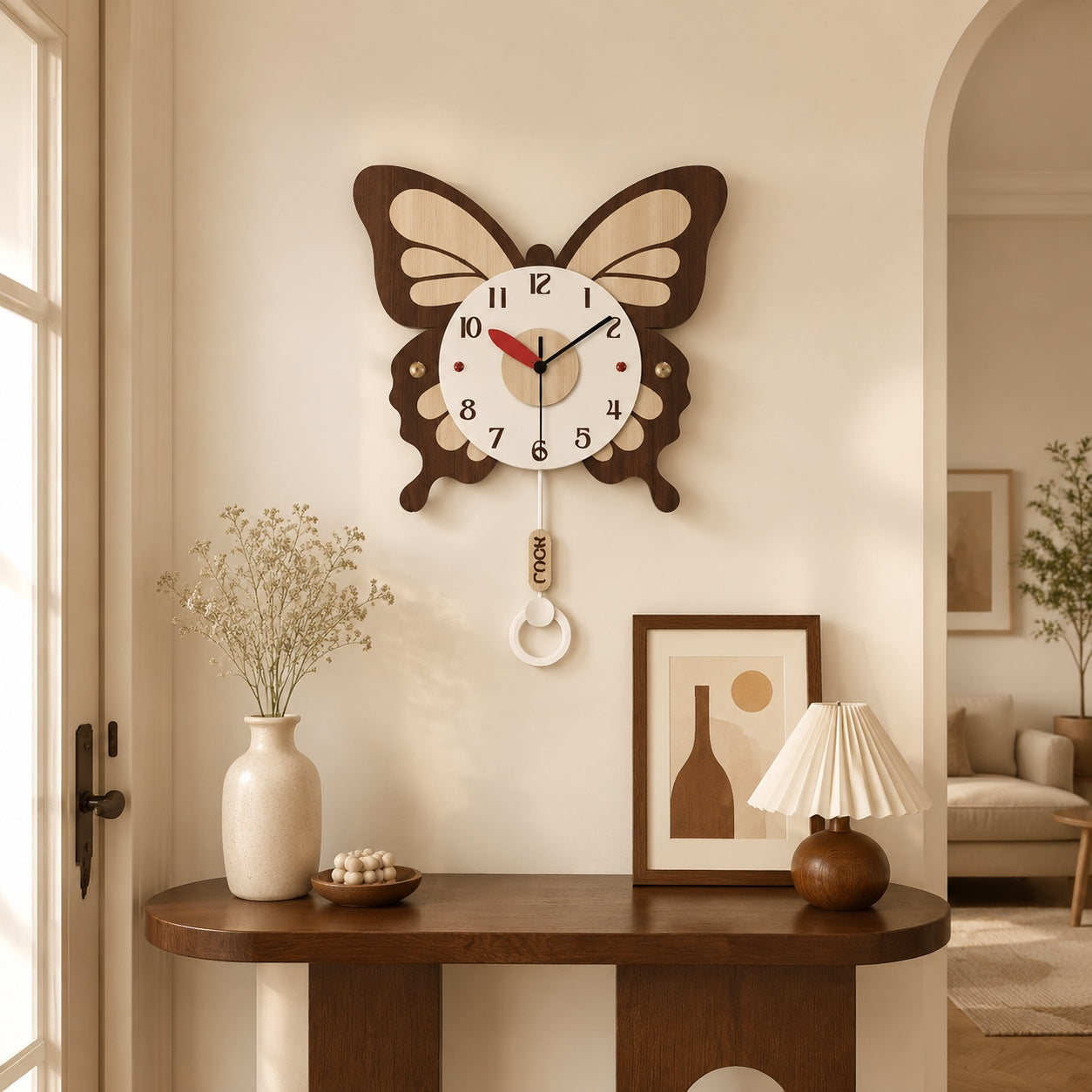 Large Butterfly Shaped Wall Timepiece Farmhouse Wood Decor Kitchen Entryway