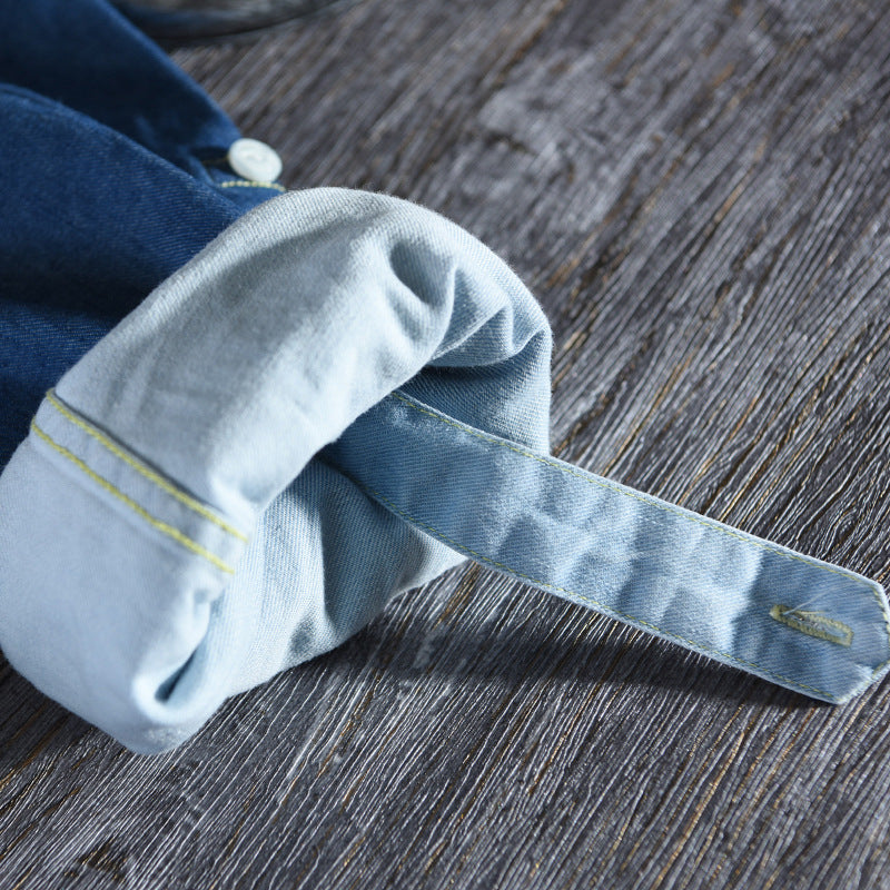 Men's Gradient Color Denim Shirt Jacket with Pockets