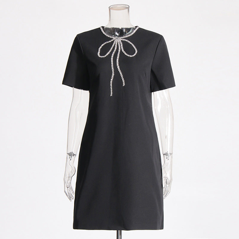 Bow Design Short Sleeve Dress Women