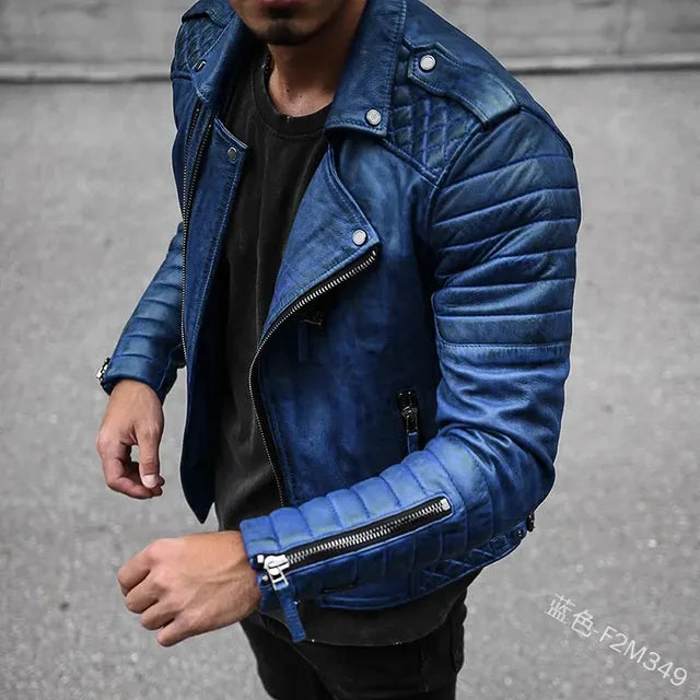 Men's Slim Fit Brown PU Leather Jacket with Lapel