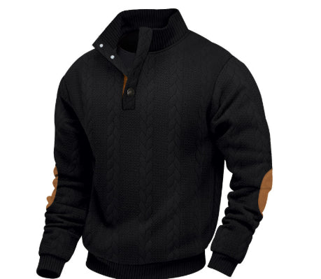 Stand Collar Long Sleeve Jacquard Knitted Pullover Sweater
