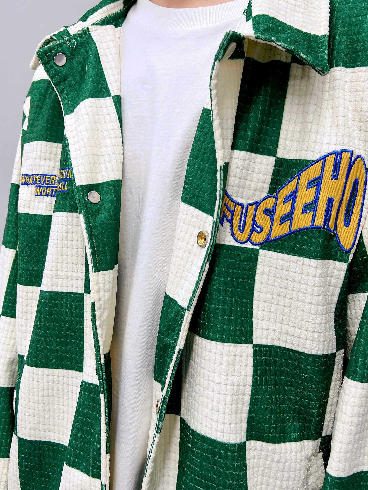 Retro Green Plaid Lapel Jacket - Loose Fit Printed Polyester Casual Coat
