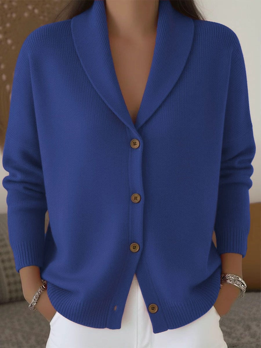 Womens Knitted Cardigan Loose-Fit Lazy Style Soft And Cozy Notch Lapel Solid Color Long-Sleeve Sweater