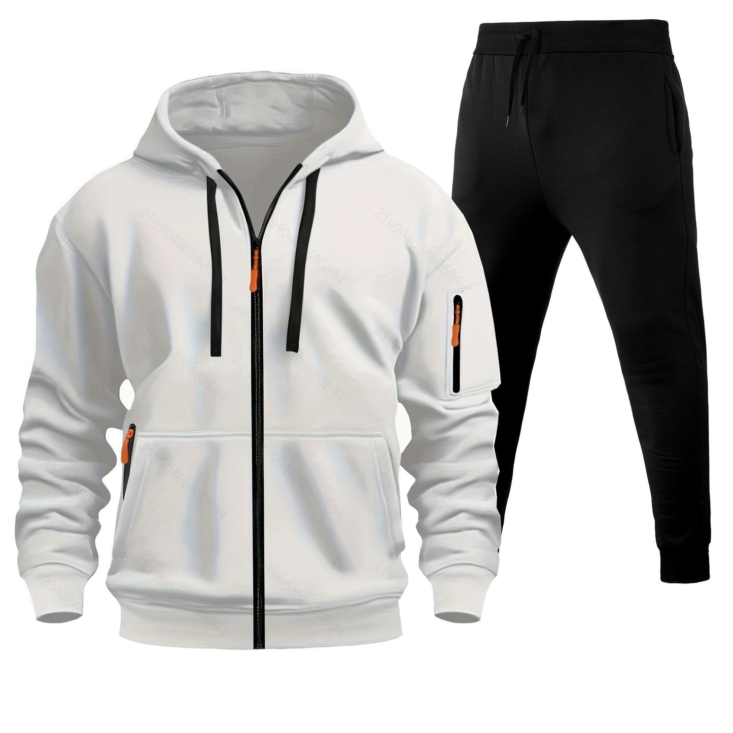 Men's Sports Hoodie Zip-up Multi-pocket Casual Hoodie Set