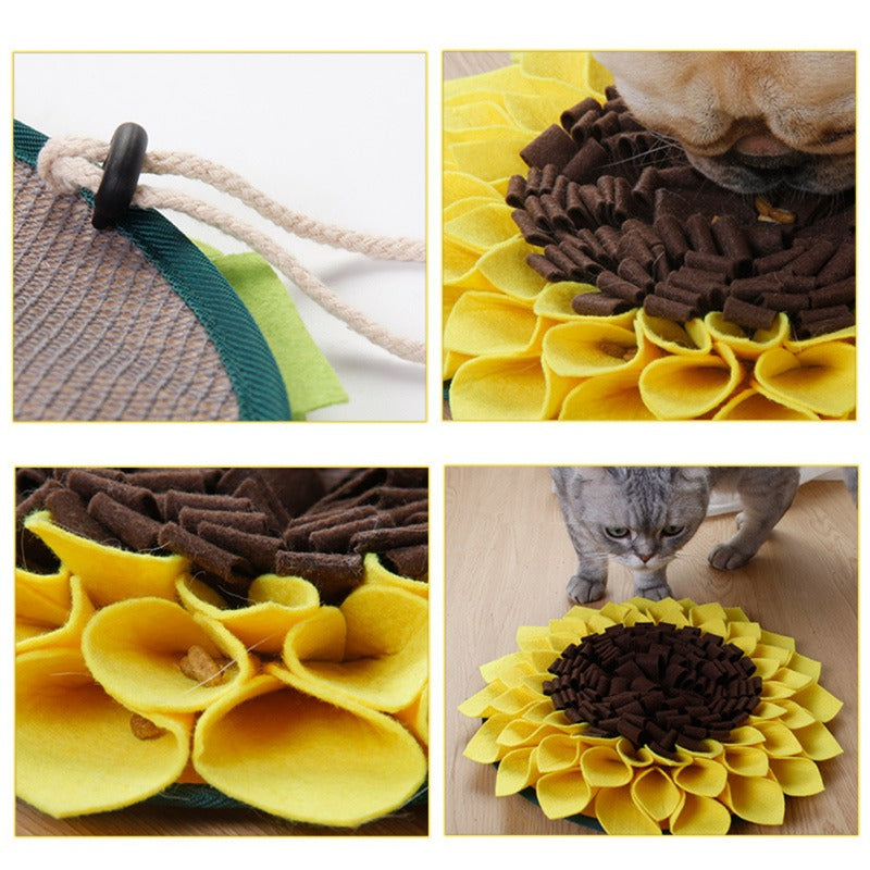 Non Slip Dog Sniffing Snuffle Mat Washable Sunflower Slow Feeding Food Pet Nosework Training Treat