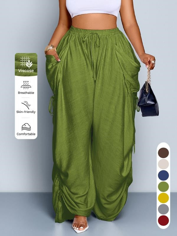 Retro Punk-style Drawstring Pleated High-waisted Wide-leg Pants