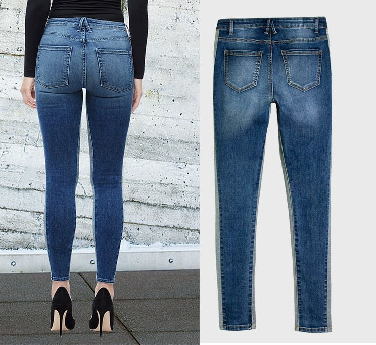 Summer Women's Slim Fit Color Block Denim Pants