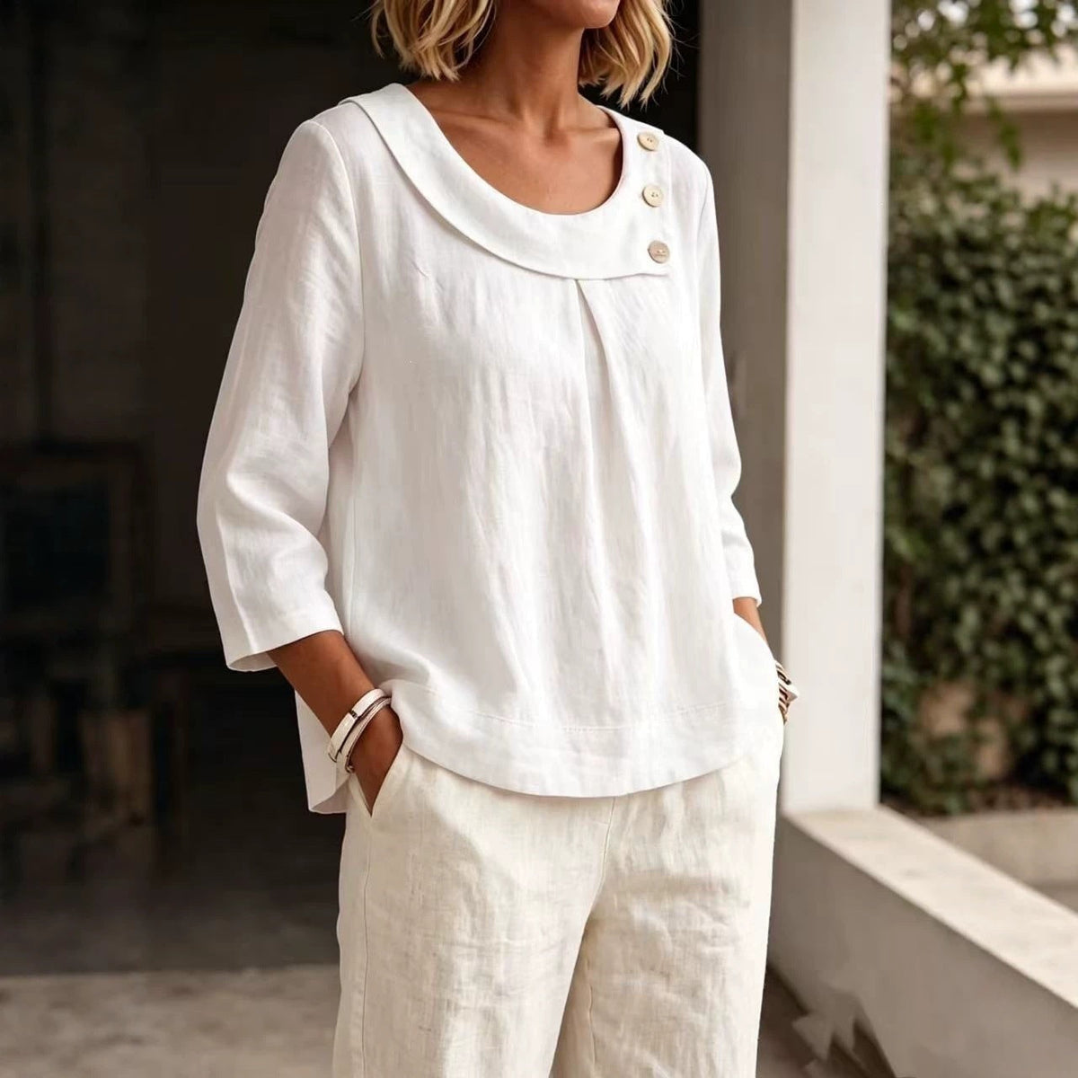 Casual Round-neck Shirt, Loose-fitting Top For Women