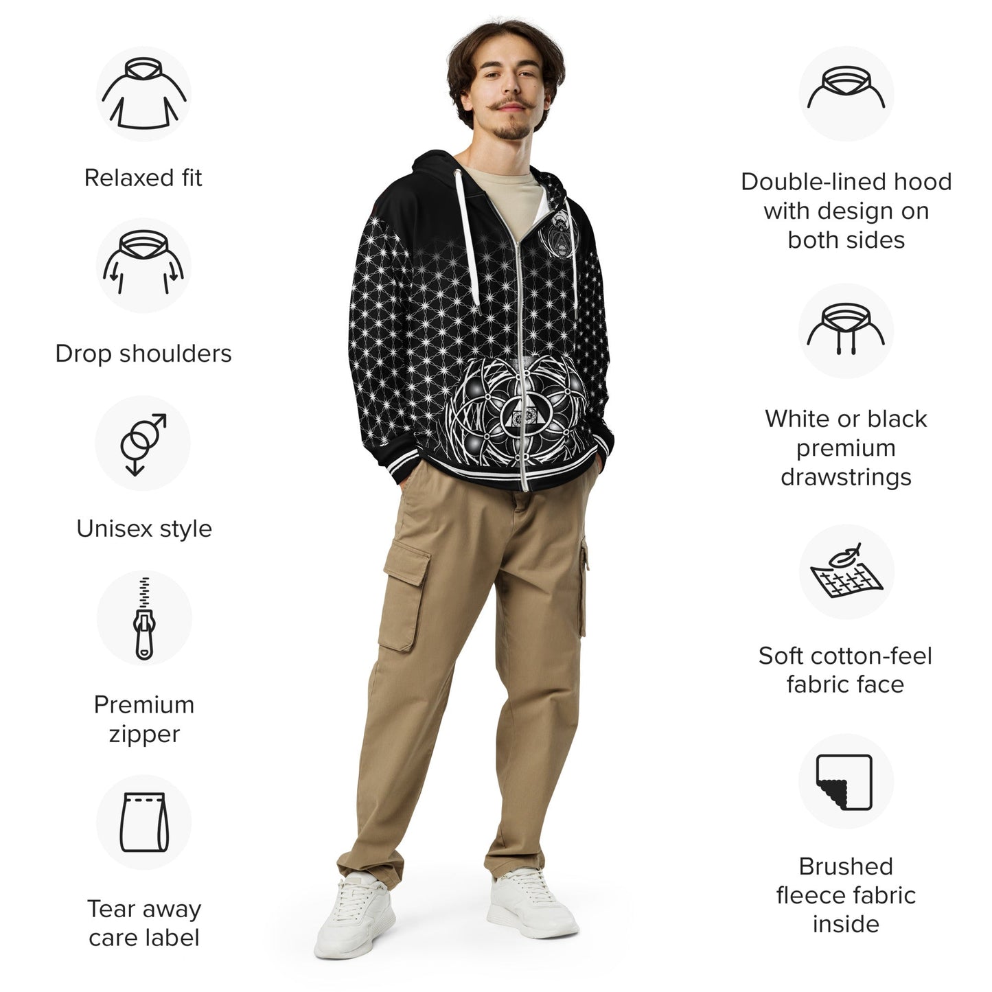 Essence of the All Unisex Zip Hoodie | Sacred Geometry & Cosmic Vision