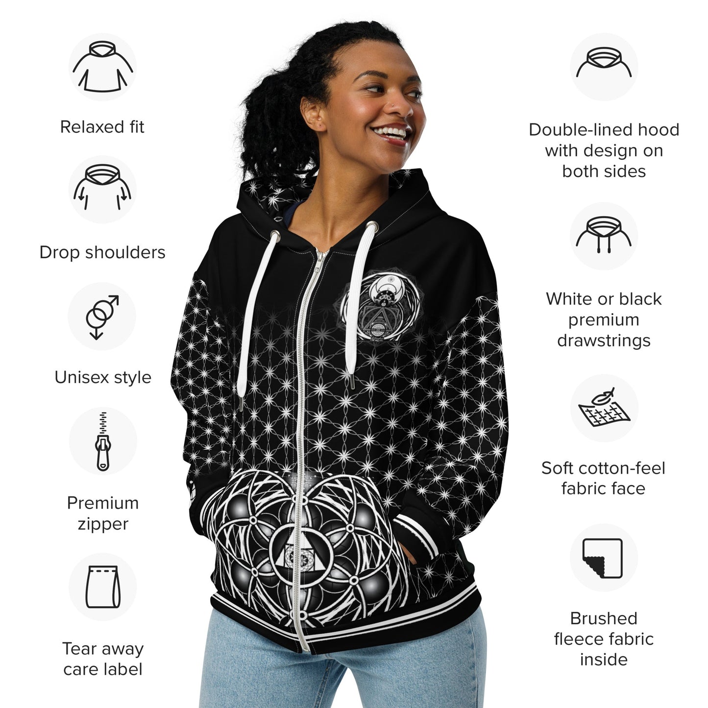 Essence of the All Unisex Zip Hoodie | Sacred Geometry & Cosmic Vision