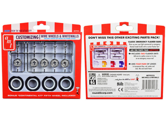 Skill 2 Model Kit Wire Wheels and Whitewall Tires Set of 5 Pieces for 1/25 Scale Models by AMT