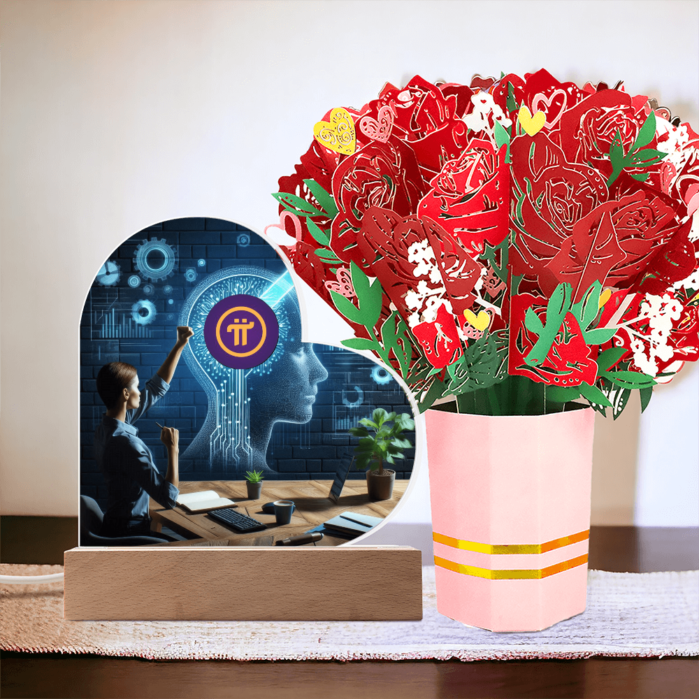PI Pioneers AI Heart Acrylic Plaque and Flower Bouquet  Gift