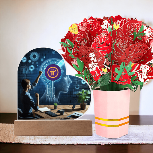 PI Pioneers AI Heart Acrylic Plaque and Flower Bouquet  Gift