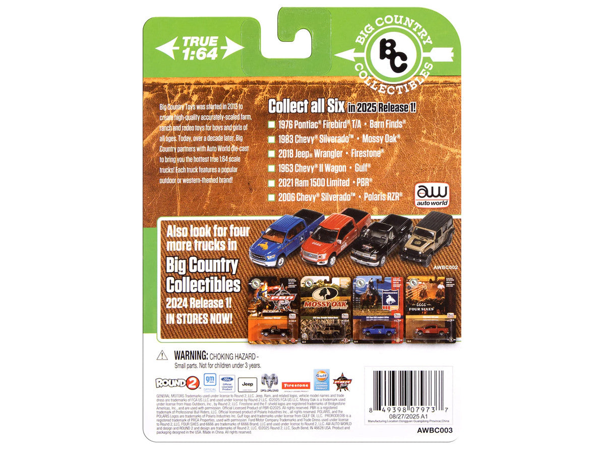 2021 Ram 1500 Limited Pickup Truck "PBR (Professional Bull Riders)" Gray Metallic with Graphics "Big Country Collectibles" 2025 Series 1/64 Diecast Model Car by Auto World
