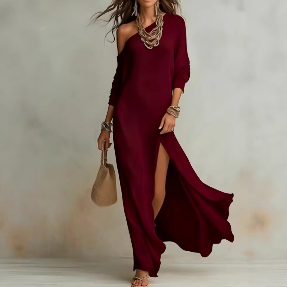 Elegant Long-Sleeve Knitted Split Dress For Women