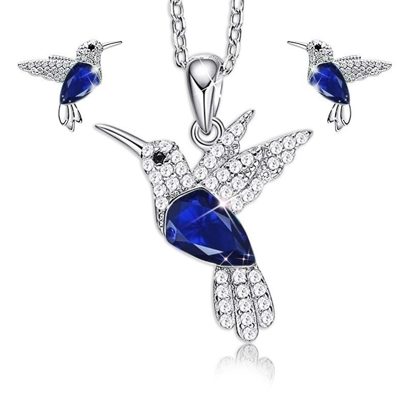 Hummingbird Jewelry Set Silver Plated Chain Necklace Stud