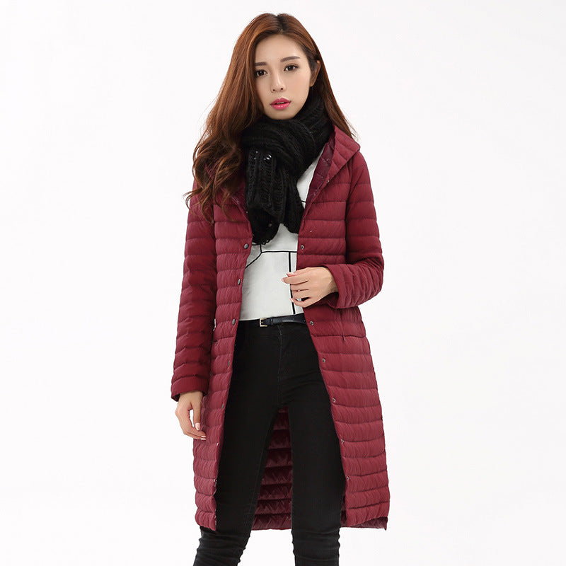 Long Over-the-Knee Stand Collar Lightweight Down Jacket