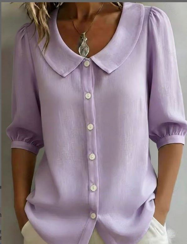 Collared Short-sleeve Blouse Fashion Casual Versatile Loose Shirt Women's Clothing