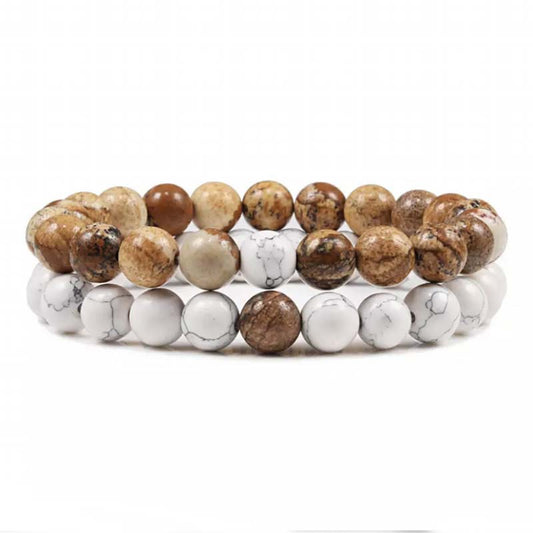 Natural Volcanic Stone White Pine Red Pine Tiger Eye Beaded Set