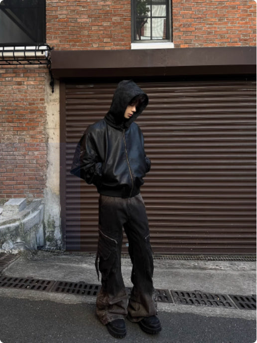 Men's Detachable Hooded Double-sided Leather Jacket