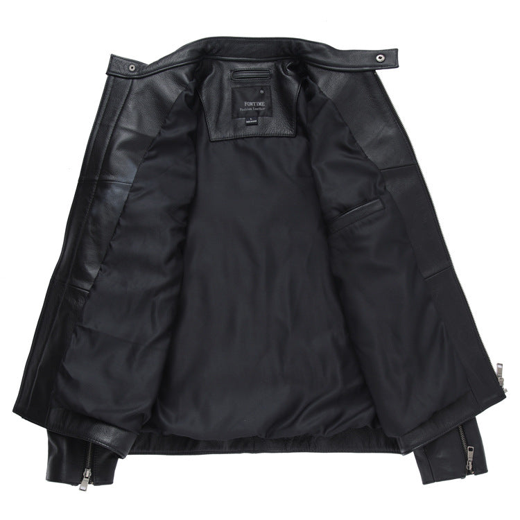 Men's Short Harley Leather Jacket, Stand Collar Casual Coat