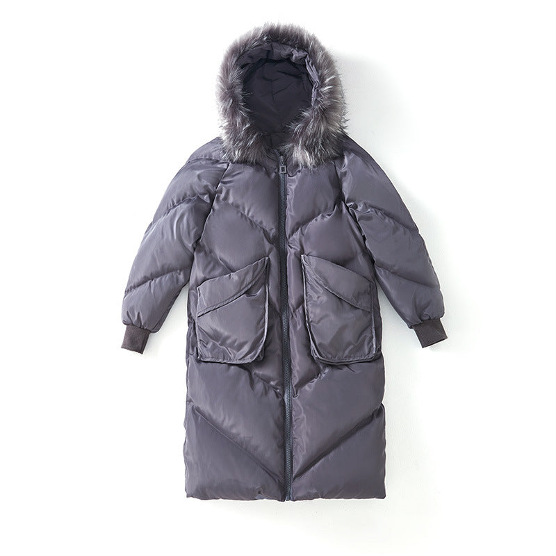 Maternity Cotton Jacket with Hood and Fur Collar