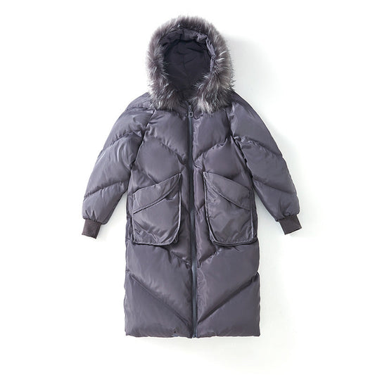 Maternity Cotton Jacket with Hood and Fur Collar