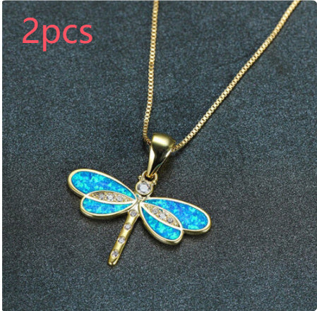 Simulated Opal Dragonfly Ladies' Pendant Necklace