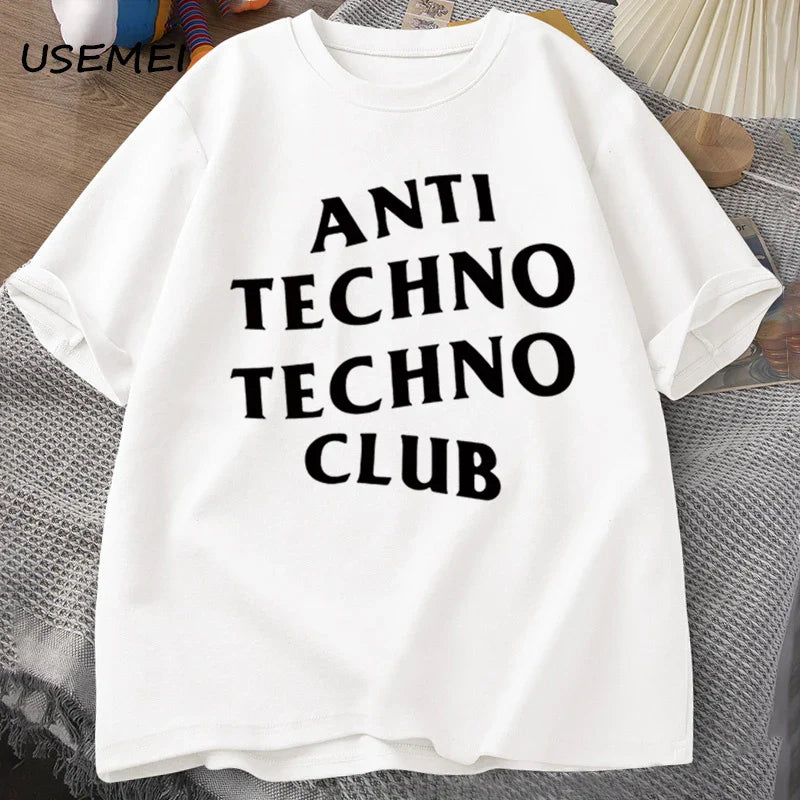 Funny Anti Techno Club Graphic Oversized T-Shirt