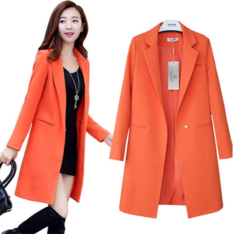 Chic Long Blazer, Slim Fit, Versatile Solid Jacket