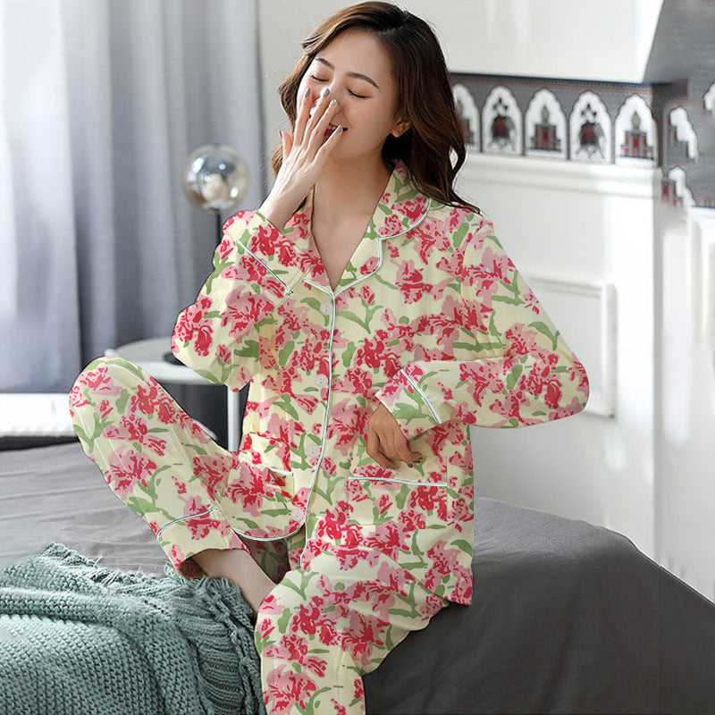Elegant Women's Autumn And Winter Cotton-like Long Pajamas Two-piece Set