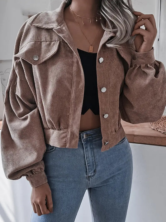 Vintage Corduroy Bomber Jacket with Long Sleeves