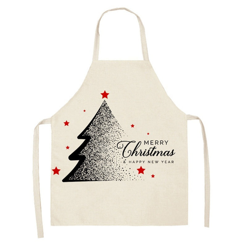 Christmas Deer Art Pattern Female Cleaning Home Cooking Kitchen Apron Chef Ear Cotton Linen