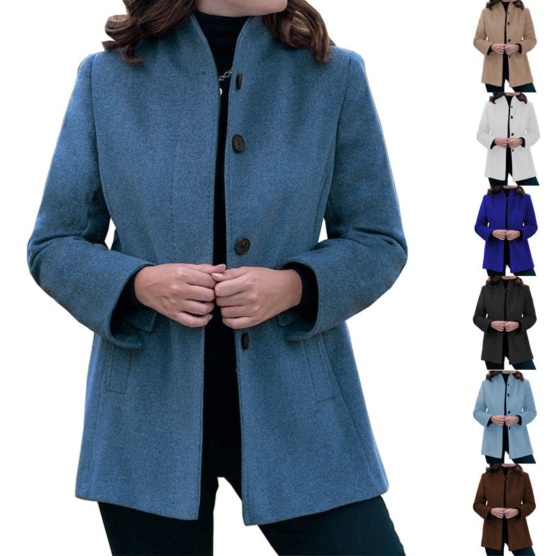 Minimalist Long Sleeve Lapel Button Slim-fit Woolen Coat