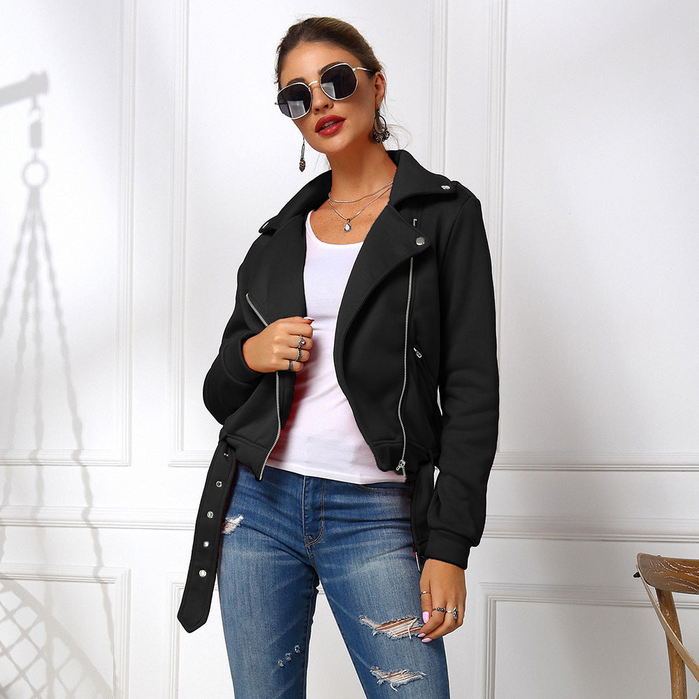 Women's Jacket Oblique Zipper Motorcycle Clothing Hoodie