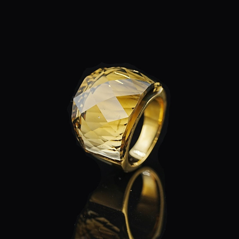 Stainless Steel Diamond-shaped Exaggerated Gemstone Ring For Men
