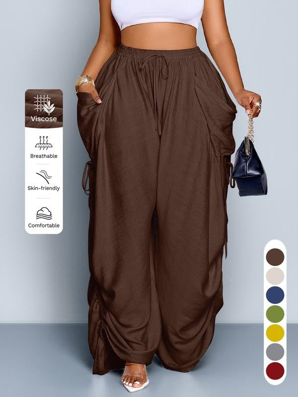 Retro Punk-style Drawstring Pleated High-waisted Wide-leg Pants