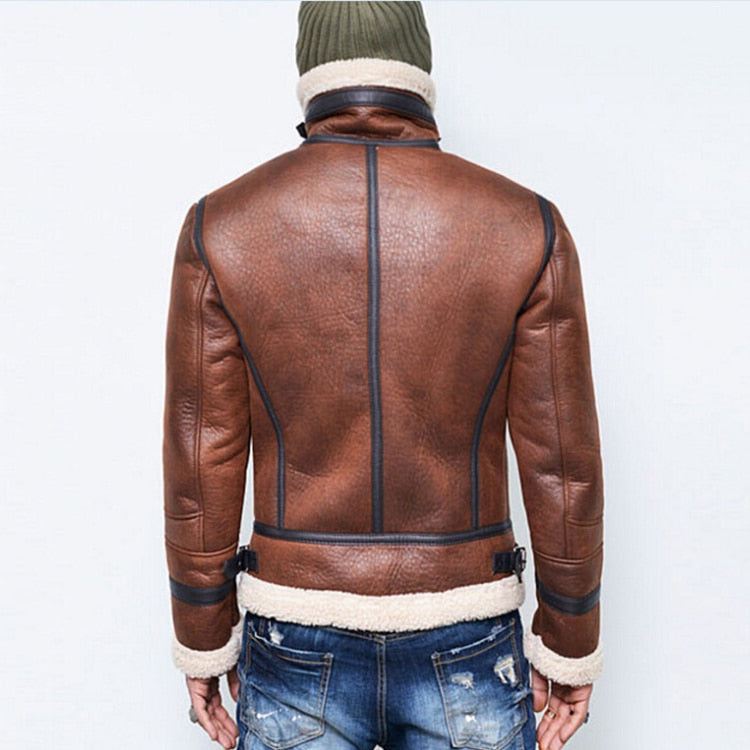 Vintage Motorcycle Leather Jacket with Shearling Lining