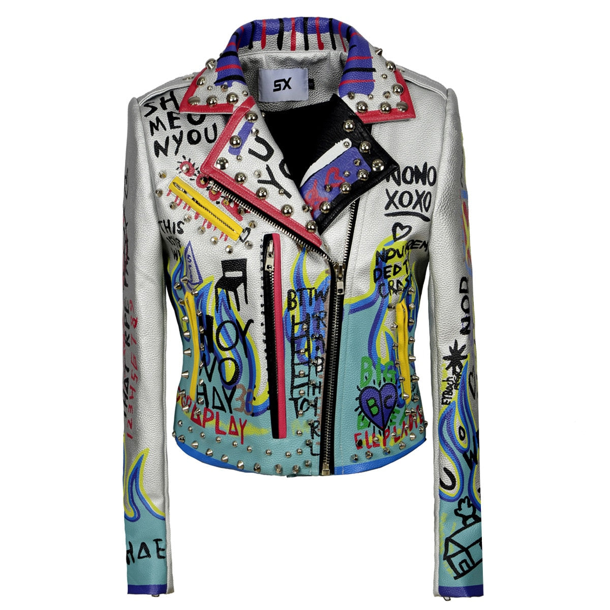 Punk Rock Style Women's Leather Jacket with Studs