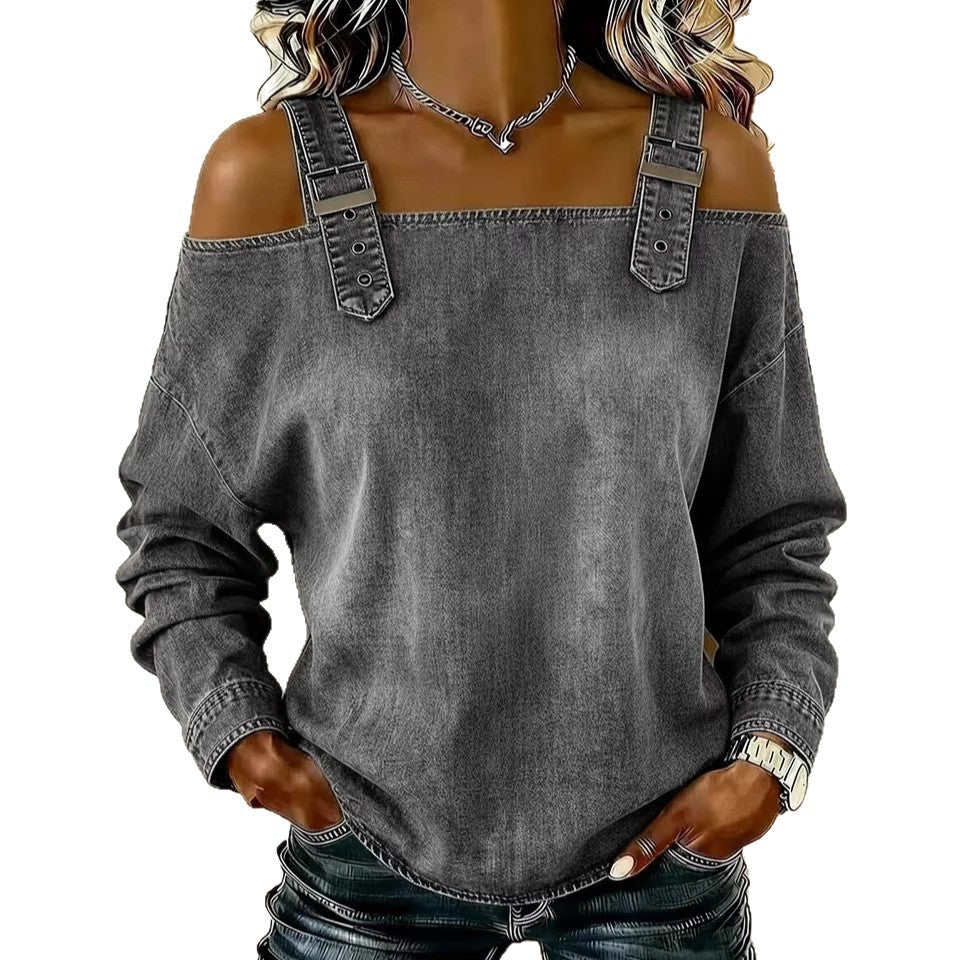Halter-neck Off-shoulder Long-sleeve Top