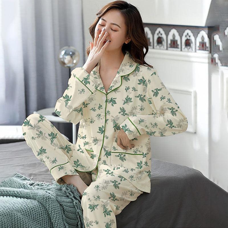 Elegant Women's Autumn And Winter Cotton-like Long Pajamas Two-piece Set