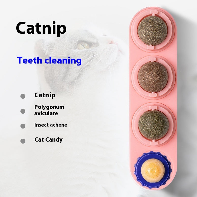 4 In 1 Rotating Catnip Silver Vine Ball Teeth Cleaning Acne Prevention Digestive Health Wall Stick On Toy Edible Safe Material