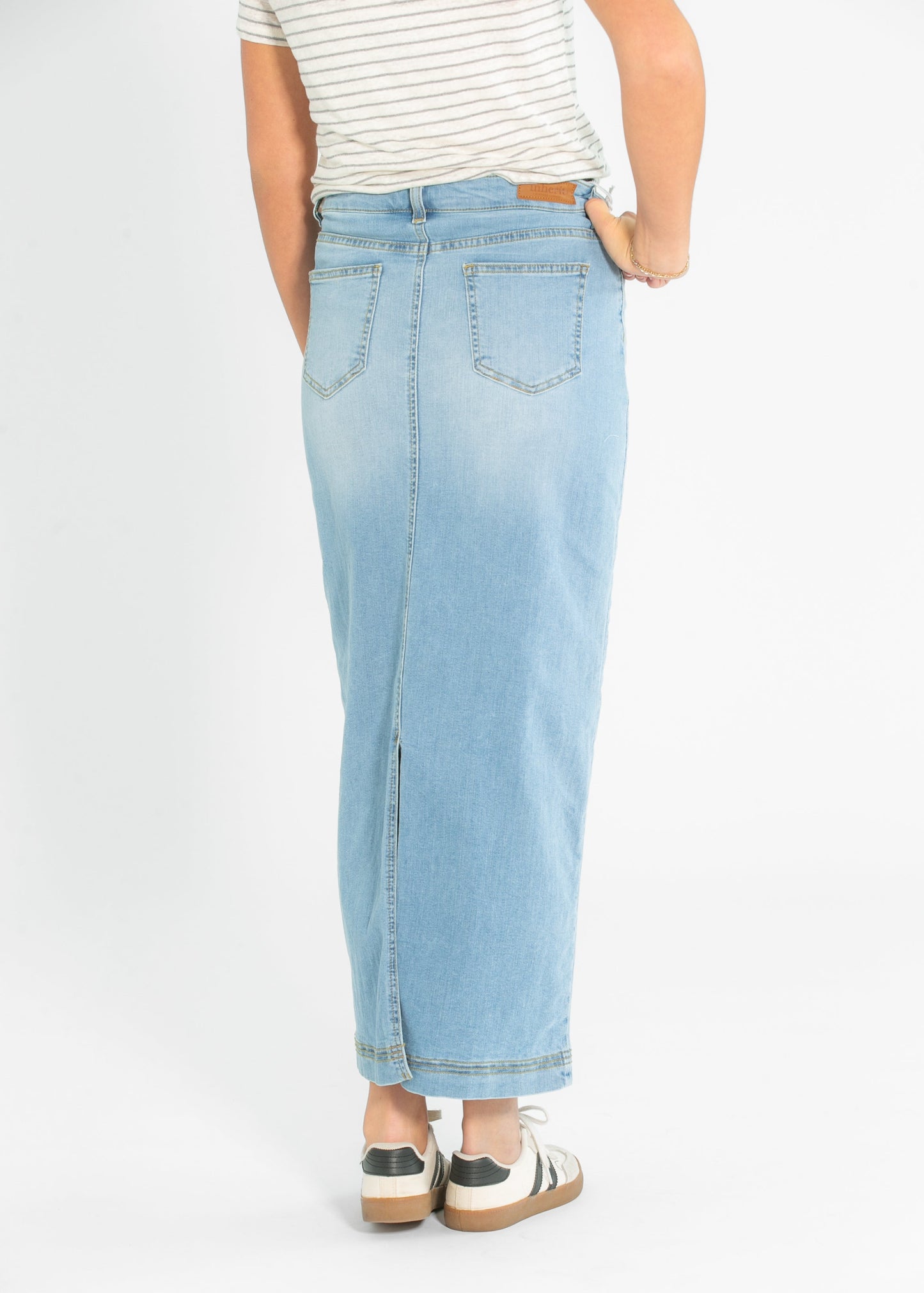 Bria Light Wash Denim Maxi Skirt